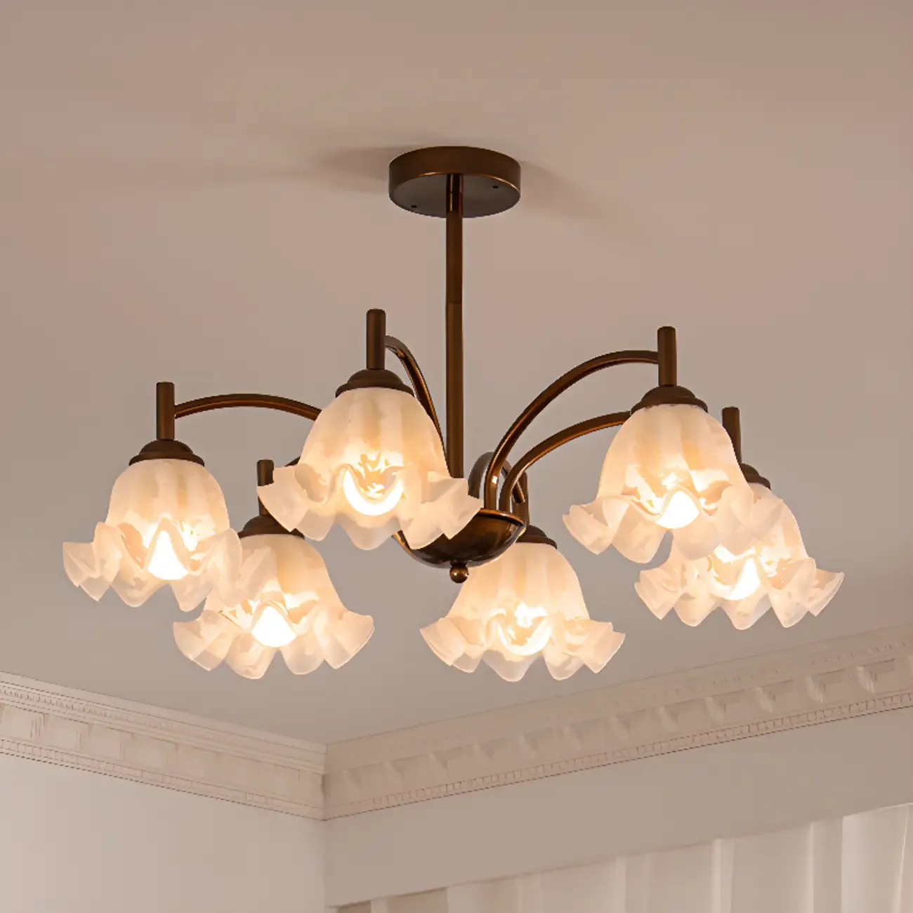 Vintage Copper White Floral Glass Chandelier