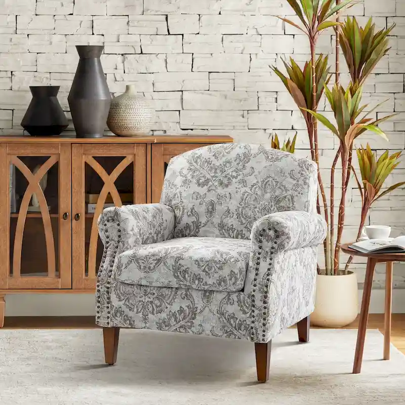 Wooden Upholstery Armchair with Nailhead Trims