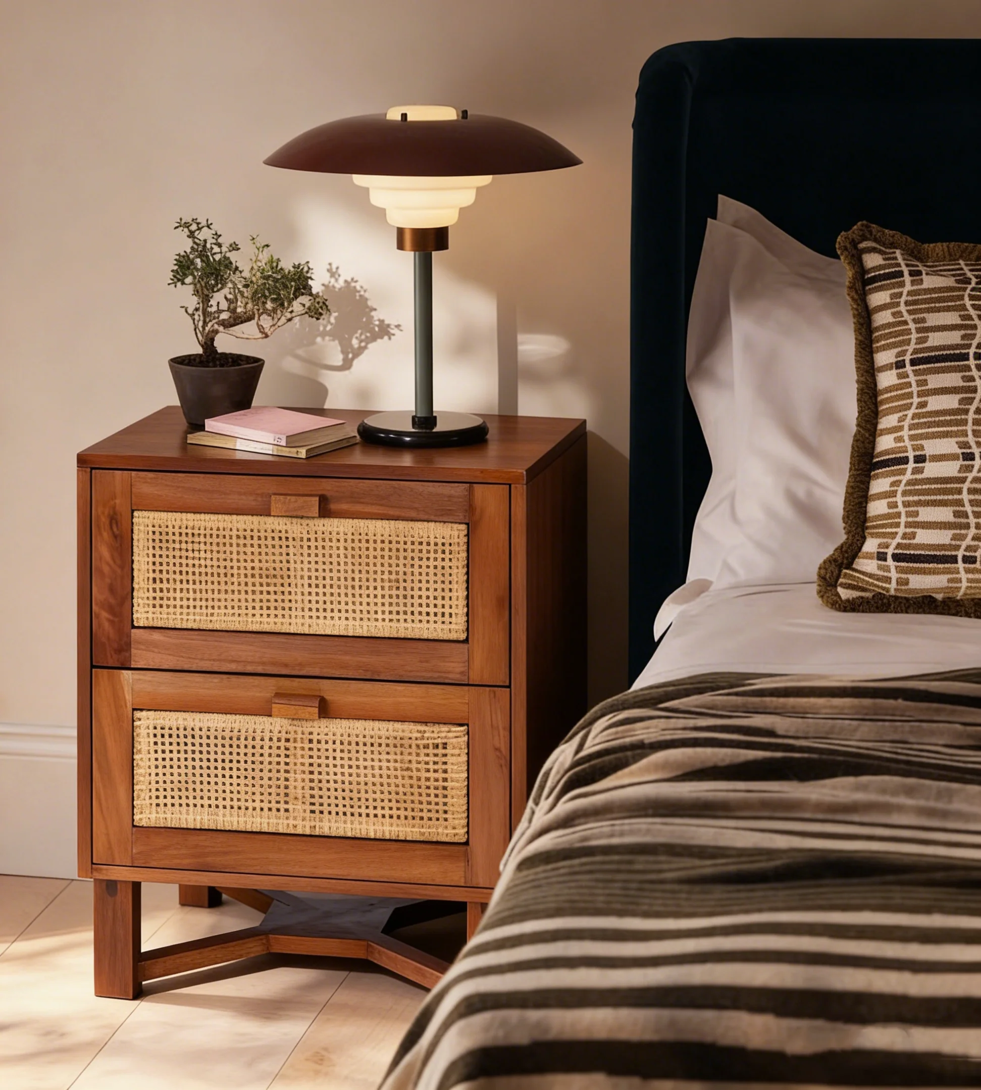 SAFAVIEH Dayana 2-Drawer Rattan Accent Table Nightstand