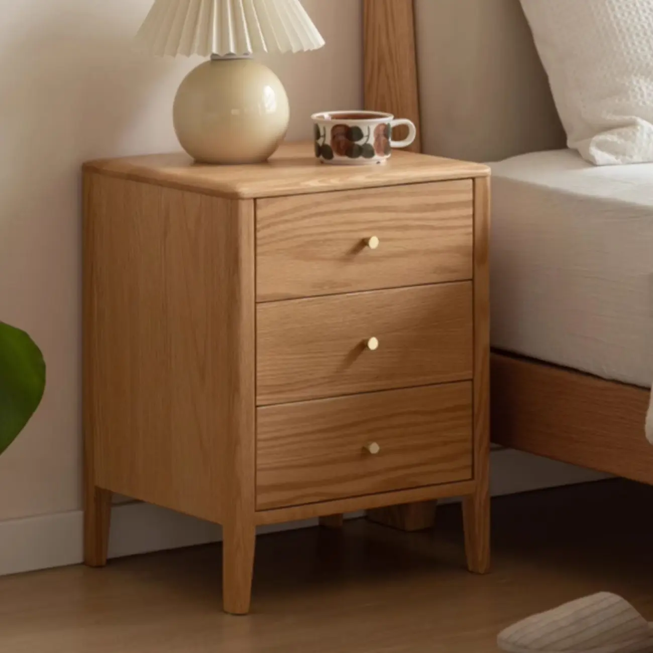 Narrow Modern Wooden Nightstand with 3 Drawers