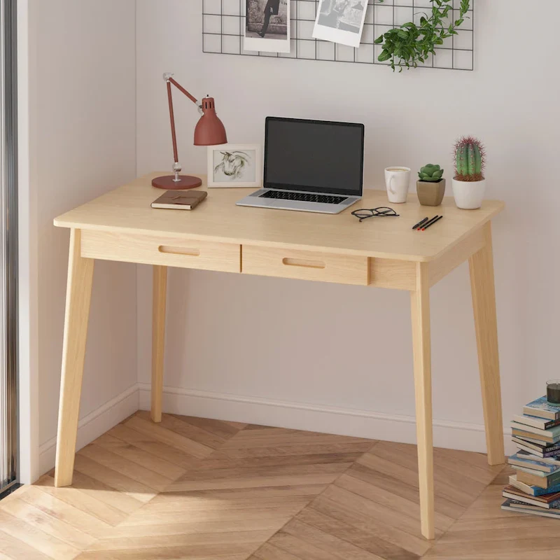 Home Office Desk - 39.4W, MDF & Solid Wood, 2 Drawers, 120 lbs Capacity, Classic Style