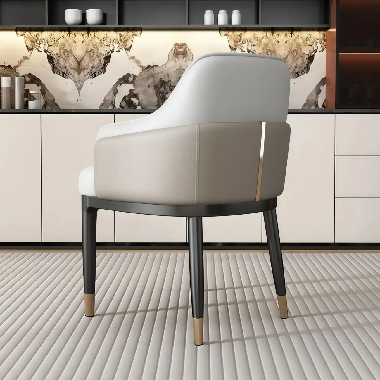 Modern Genuine Leather Sloped Arms Low Back Dining Chair
