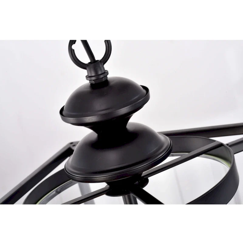 Marta Antique Black 3-light Glass and Metal Lantern Pendant Chandelier