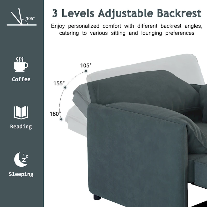Roomfitters Convertible Sofa Bed, 3 in 1 Sleeper Chair with Adjustable Backrest and Thick Cushions, Linen Frame