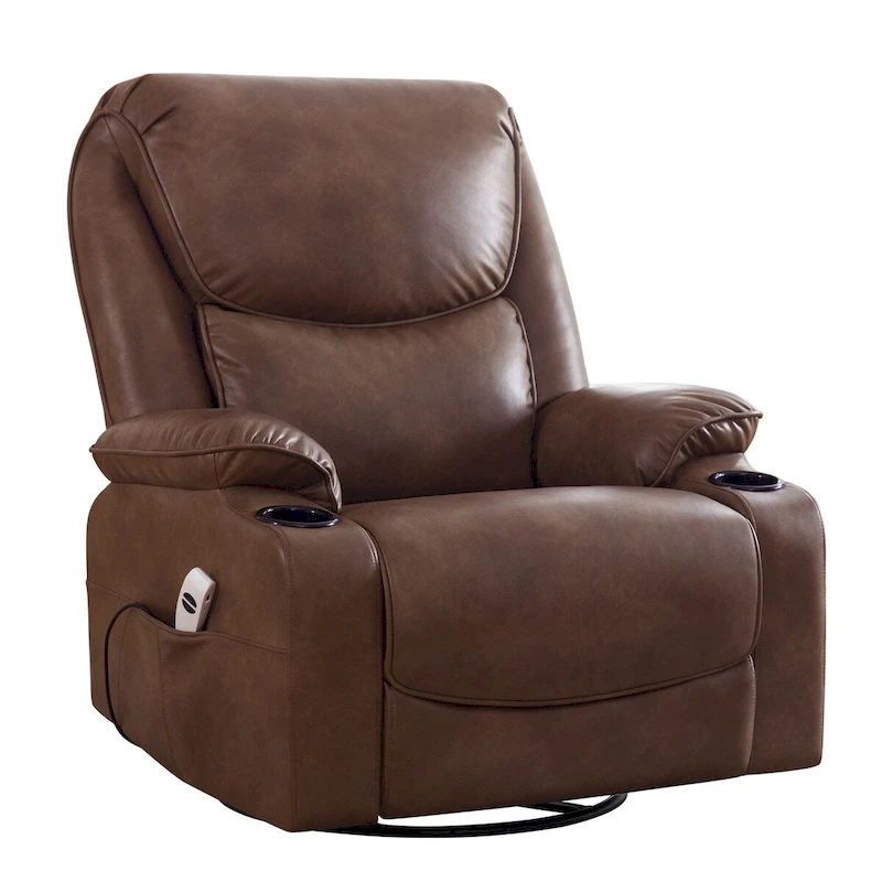 HOMYKA 34.2  Wide Faux Leather Swivel Rocking Power Recliner Chair With USB Port