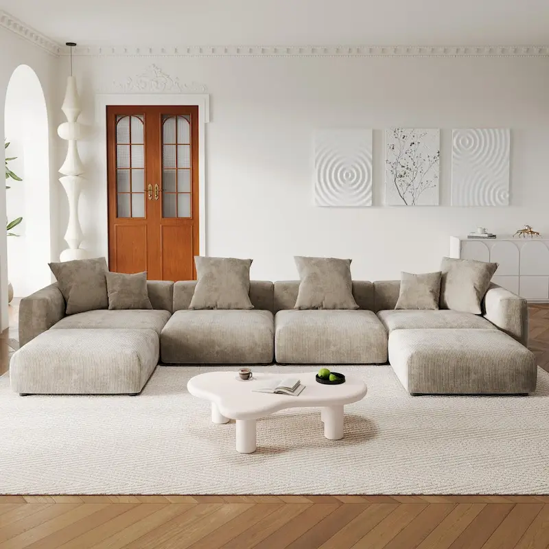 U-Shaped Luxurious Modular Sectional Couch with Chaise Ottoman