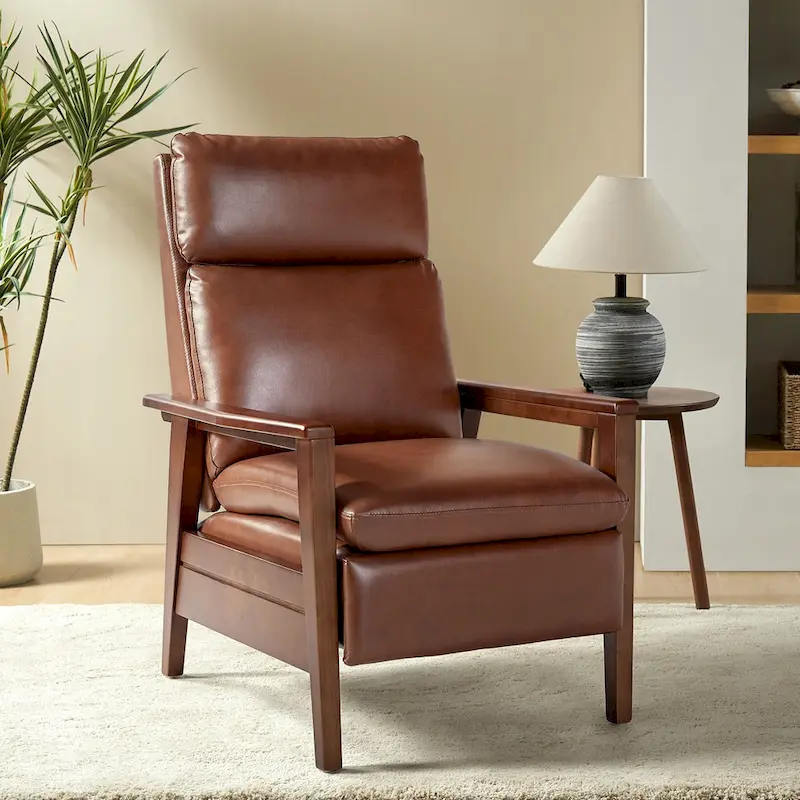 Patrick Mid-century Vegan Leather Solid Wood Recliner by HULALA HOME