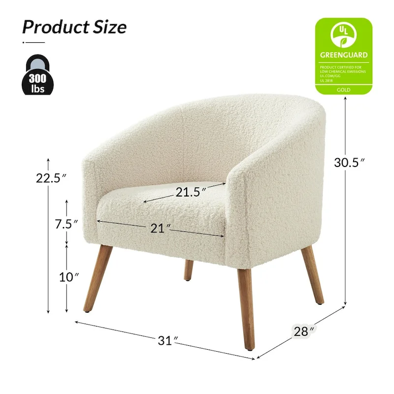 Modern 31W Boucle Armchair with Solid Wood Legs