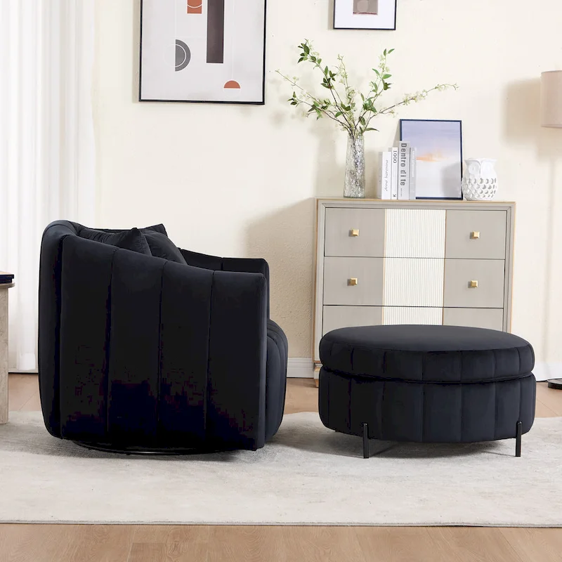 40.4W Modern Swivel Accent Chair,Swivel Single Sofa Chair with Ottoman