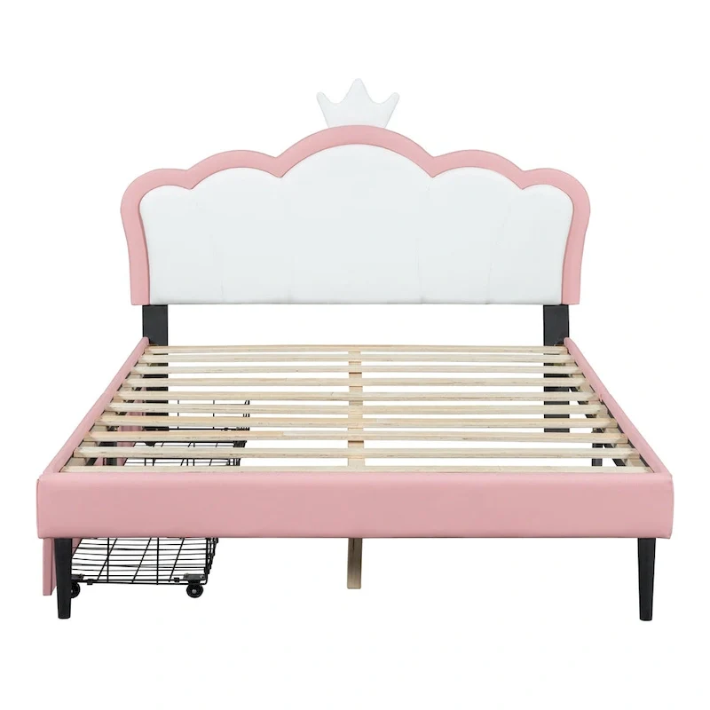 Upholstered Princess Bed with Crown Headboard & Drawers