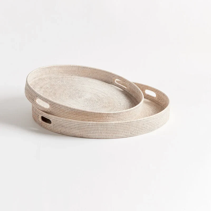 Burma Rattan Round Ottoman Trays