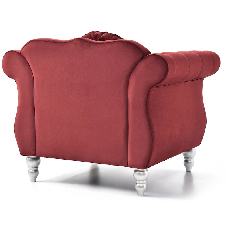 Hollywood Chesterfield Tufted Velvet Accent Chair with Round Throw Pillow - 39L x 35W x 34H