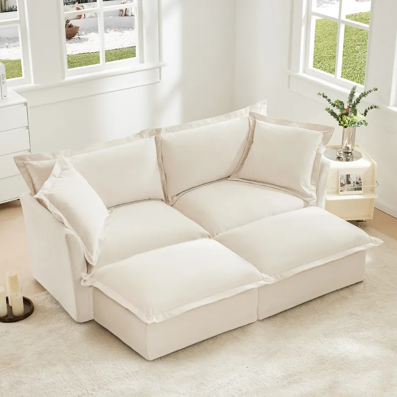 83.4  Chenille 2-Seater Sectional Sofa with Ottomans