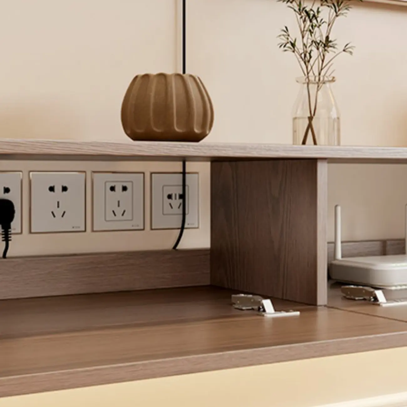 Scandinavian Wood Wall-mount TV Stand with Lift Drawers