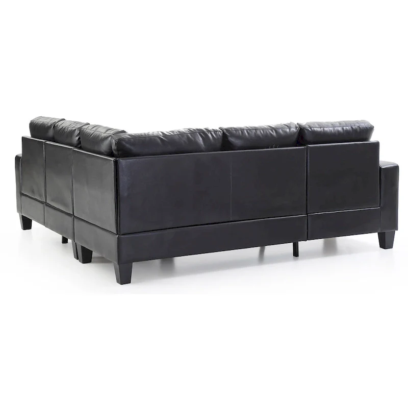 L-Shape Sectional Sofa - Black Faux Leather, Tufted, Pocket Coil, 82W x 35H, Compact Design