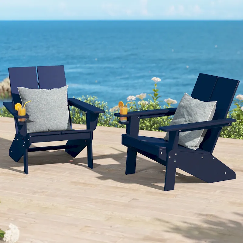 Polytrends Coastin Modern Poly Adirondack Chair (Set of 2), Black