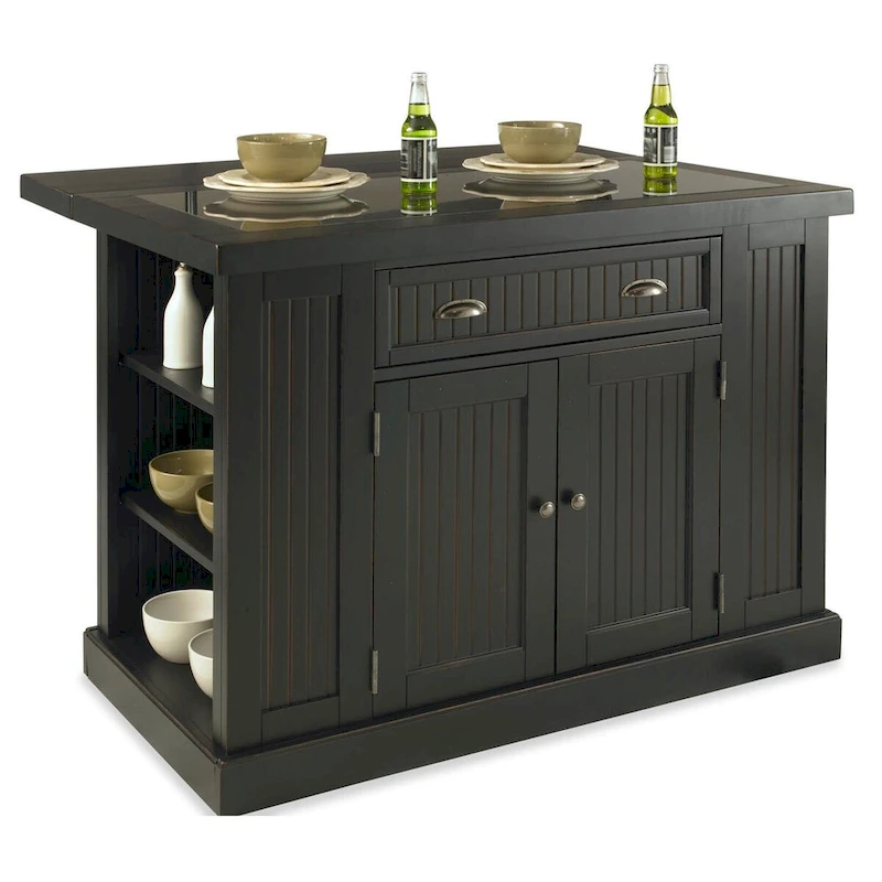 Nantucket Black Wood and Granite Inlay Kitchen Island