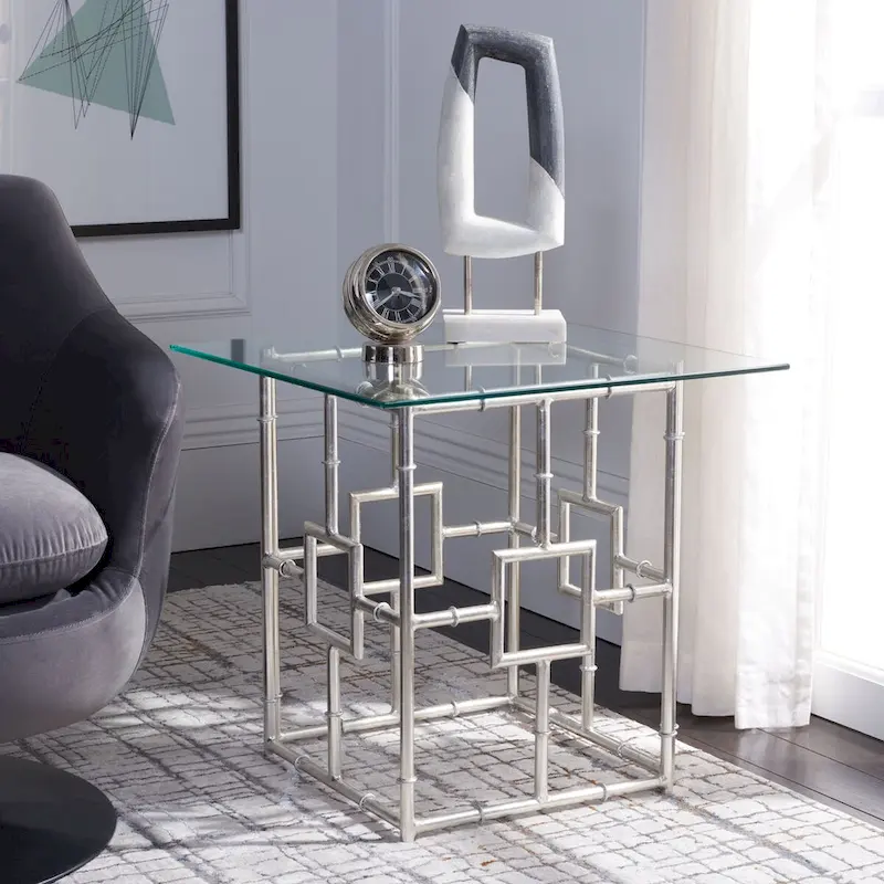 SAFAVIEH Treasures Dragojla Silver/ Glass Top Accent Table - 21.7 x 21.7 x 21.4 - 22Wx22Dx21H