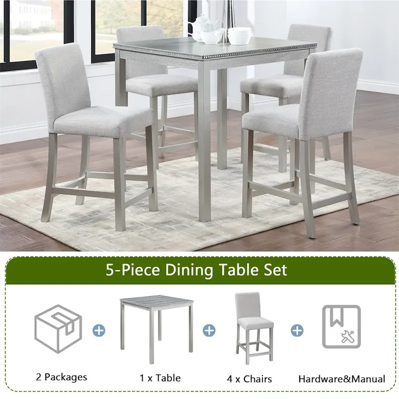 5-piece Wood Dining Counter Height Table and Chair Set
