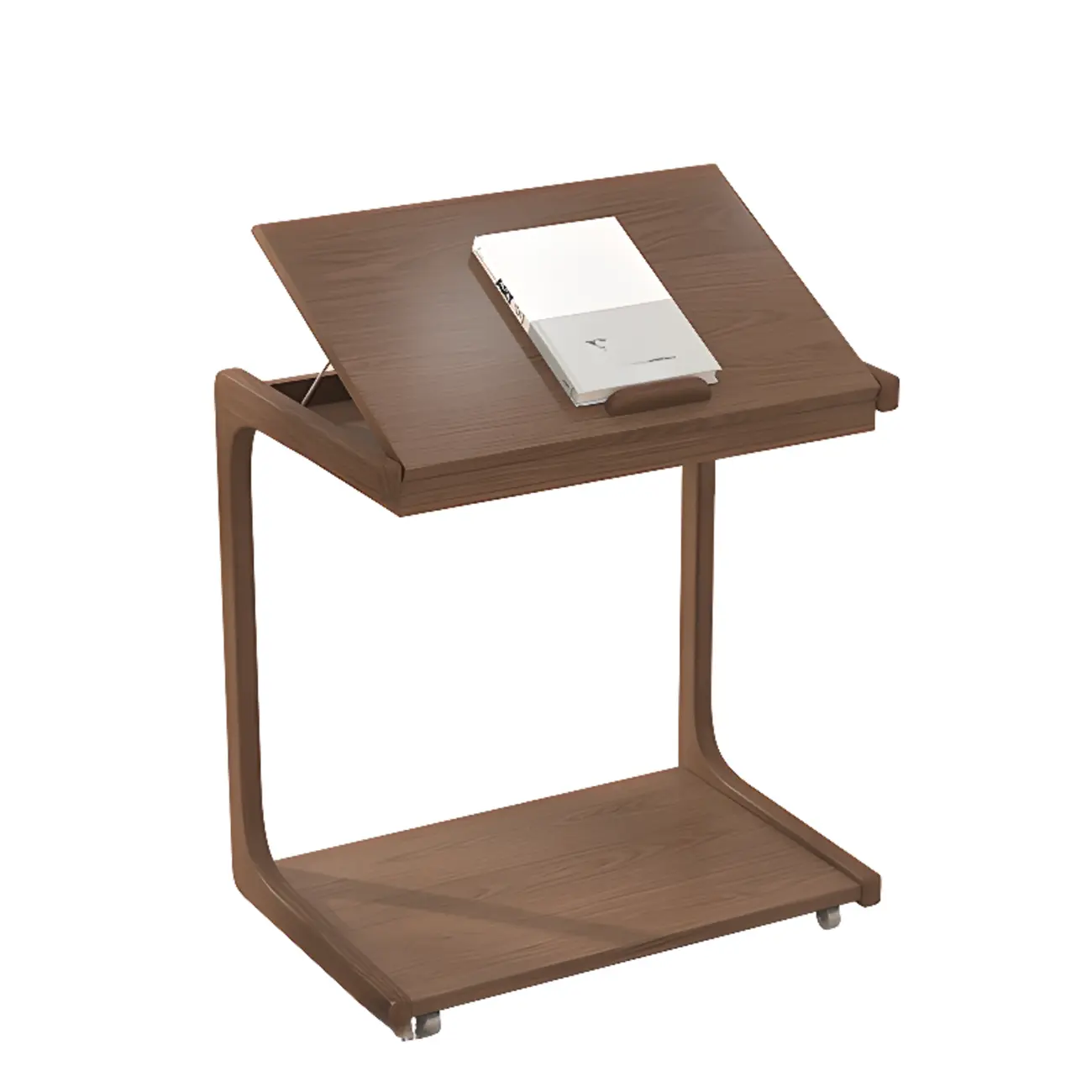 Scandinavian Wooden Flip-Top C-Shaped Side Table with Wheels