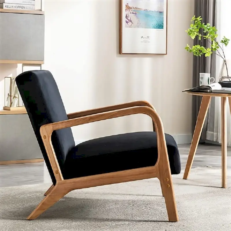 Kreindy Velvet/ Wood Mid-century Modern Armchair