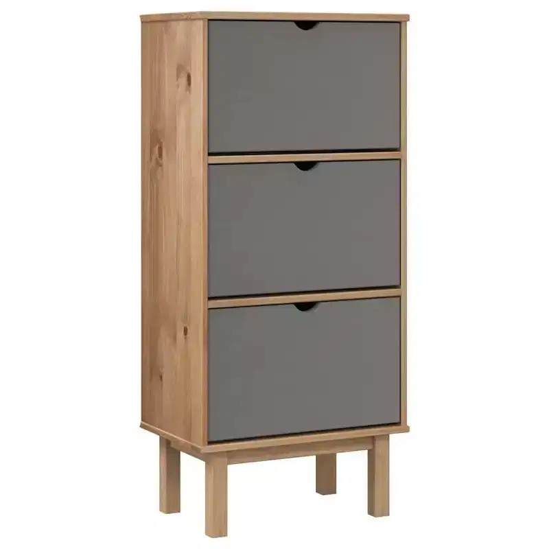 vidaXL Shoe Cabinet Brown Solid Pine Wood Medium Shoe Cabinet