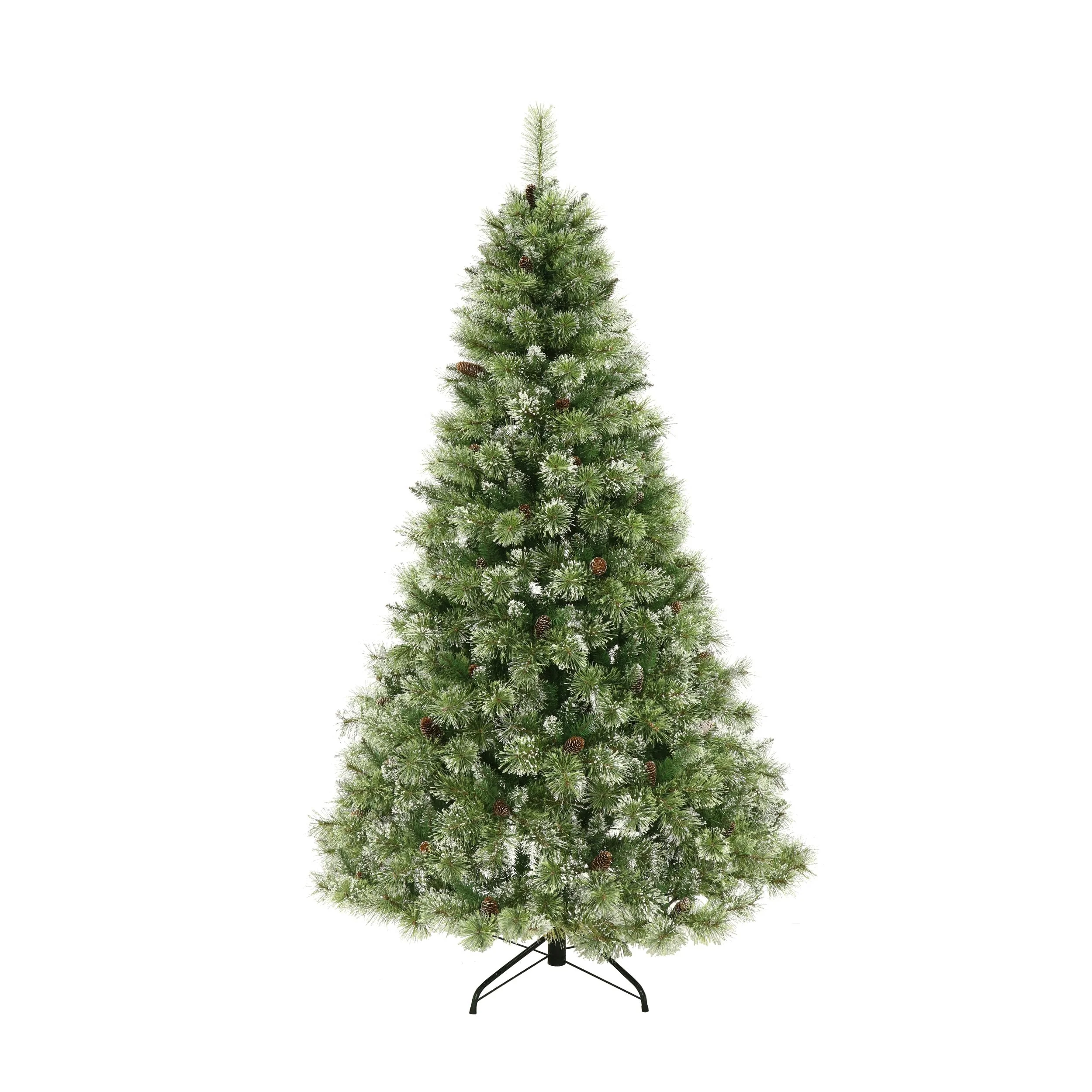 Cashmere Pine and Mixed Needles Pre-Lit Clear LED Hinged Artificial Christmas Tree with Snow and Glitter Branches and Frosted Pinecones - NH812513