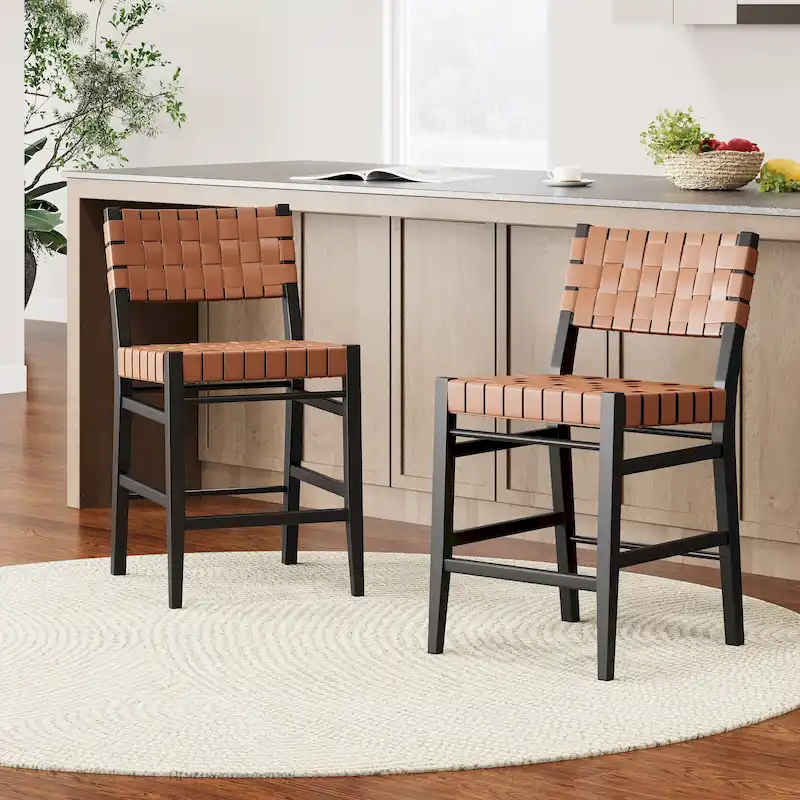 Black & Brown PU Leather Counter Stools, Set of 2