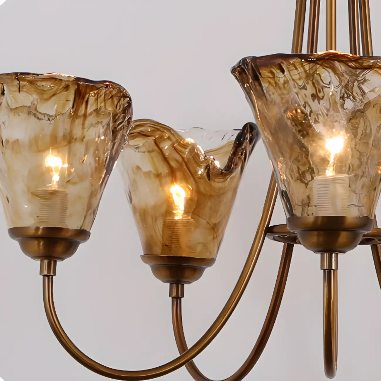 6 Lights Modern Amber Flower Glass Chandelier
