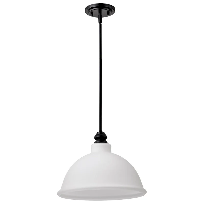 Russel 14 Inch Pendant Matte Black with Satin White Glass - Matte Black