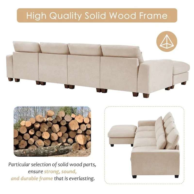 Modern Convertible L-Shaped Linen Feather Filled Reversible Sectional Sofa