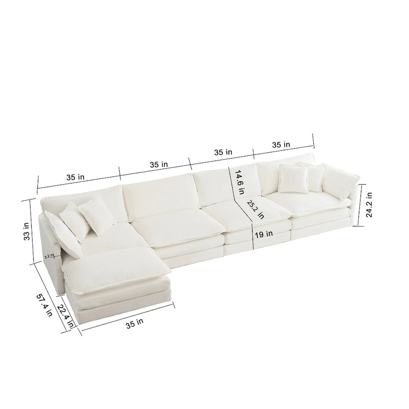 5-Piece Modular Chenille Upholstered L-Shaped Sectional Sofa with Ottoman