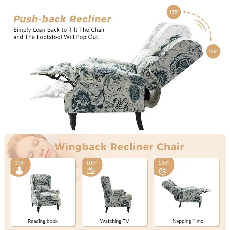 Olympus Upholstered Classic Manual Wingback Recliner with Solid Wood Legs by HULALA HOME