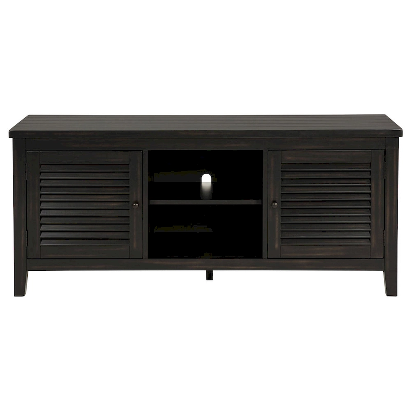 Coni TV Stand Media Cabinet, 2 Door and Shelves, Black Wood 60 Inch