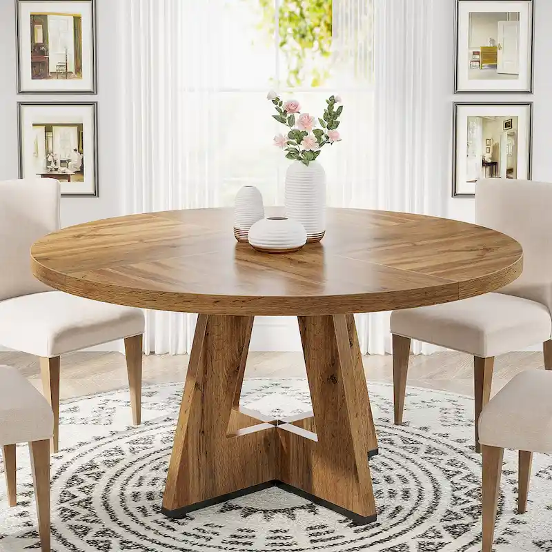 Round Dining Table for 4, 47 Inch Farmhouse Kitchen Table Small Dinner Table Wood Kitchen Table for Dining Room Living Room