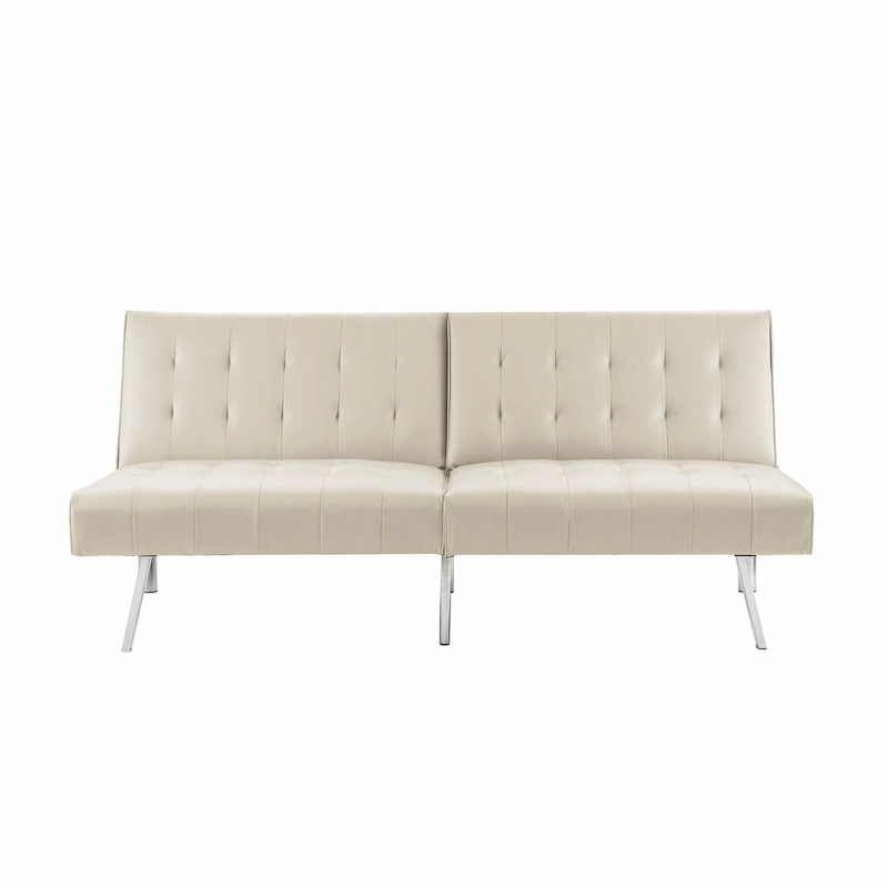 Tufted Mid-Century Modern Split Back Futon Sofa Couch Bed with Chrome Legs