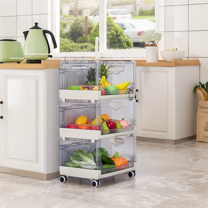 3 Tier Utility Carts, Rolling Metal Storage Cart with Handle and Lockable Wheels, Multifunctional Storage Shelves