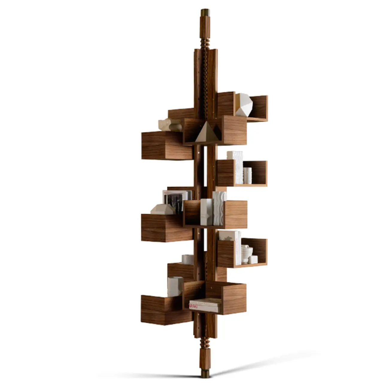 Swivel Vertical Nut Brown Wood Bookcase with Closed Back