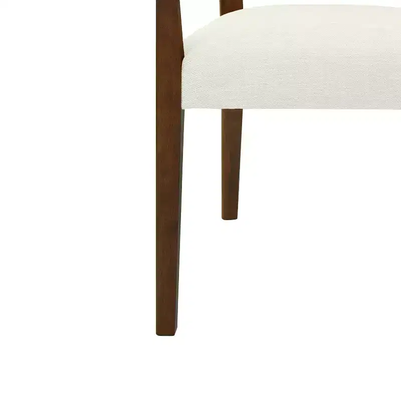 Beige/Dark Brown Upholstered Dining Arm Chairs with Rattan Back, Set of 2