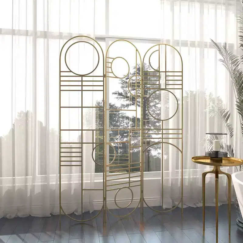 Modern Metal Room Divider Screen Gold - Olivia & May: Iron Frame, No Assembly, 3-Panel Design