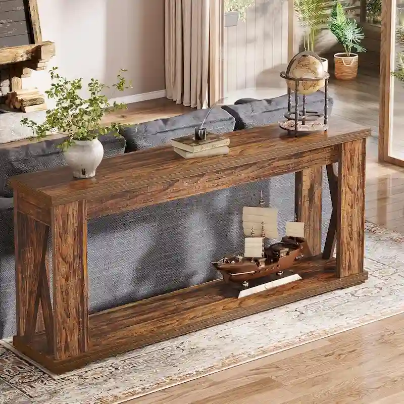 63 Console Table 2-Tier Farmhouse Entryway Entry Table with Storage Shelves