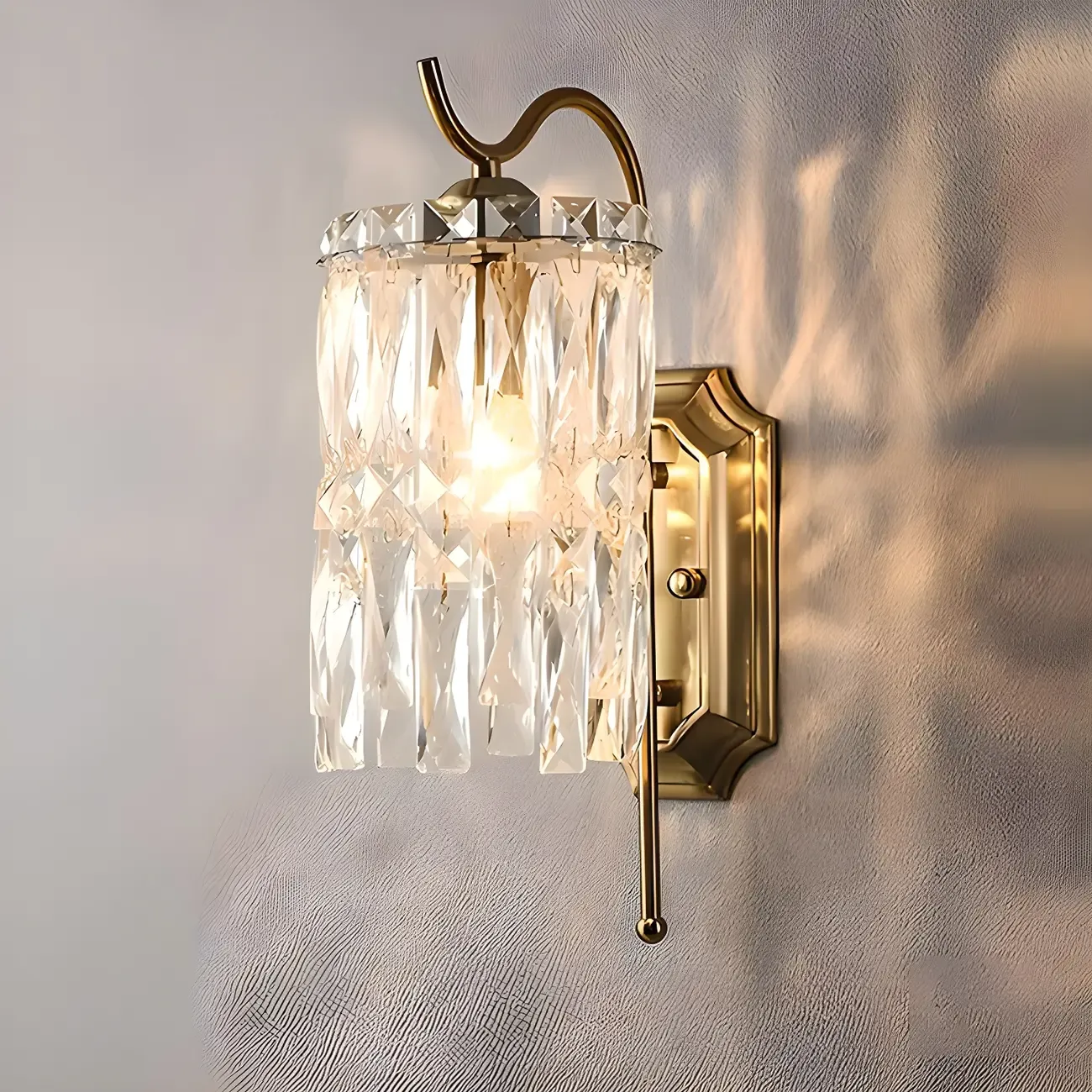 Luxury Golden Gooseneck Cylinder Crystal Wall Sconce
