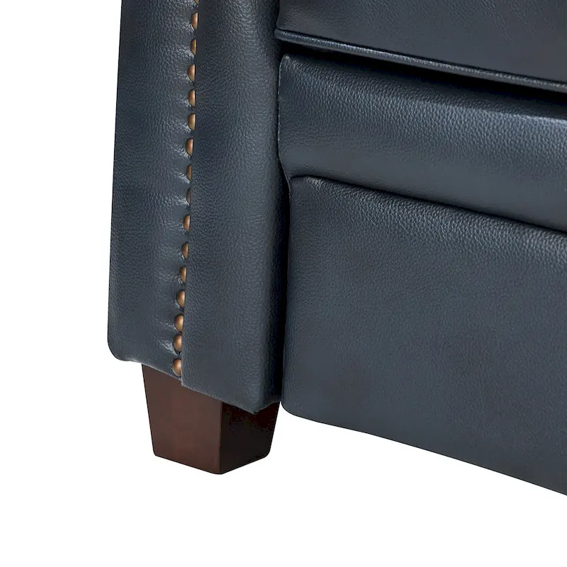 Rita Living Room 3-Seat Genuine Leather Sofa with Solid Wood Legs and Nailhead