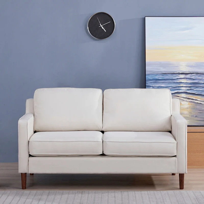 Sedona Modern Loveseat Sofa, Faux Linen / Vegan Leather Couch - N/A