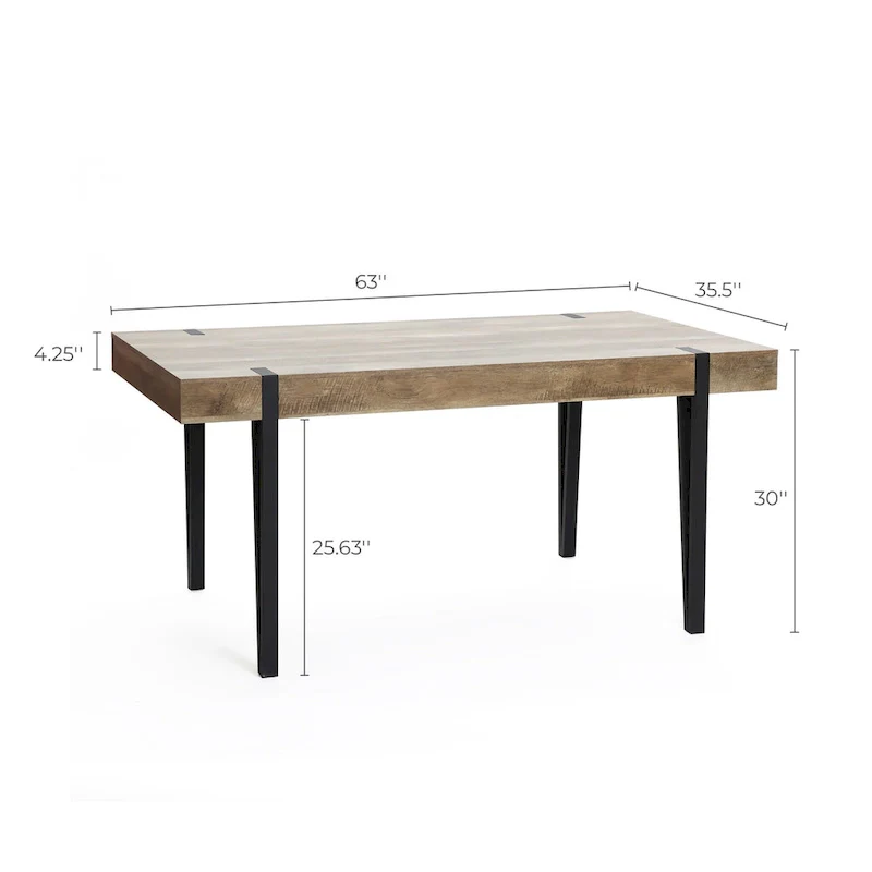 Oak Rectangular Dining Table with Black Metal Legs - 6 Person