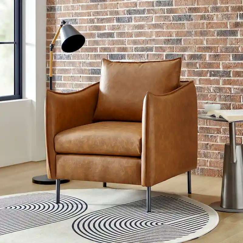Jaime Modern Vegan Leather Accent Chair with removable Cushion by HULALA HOME