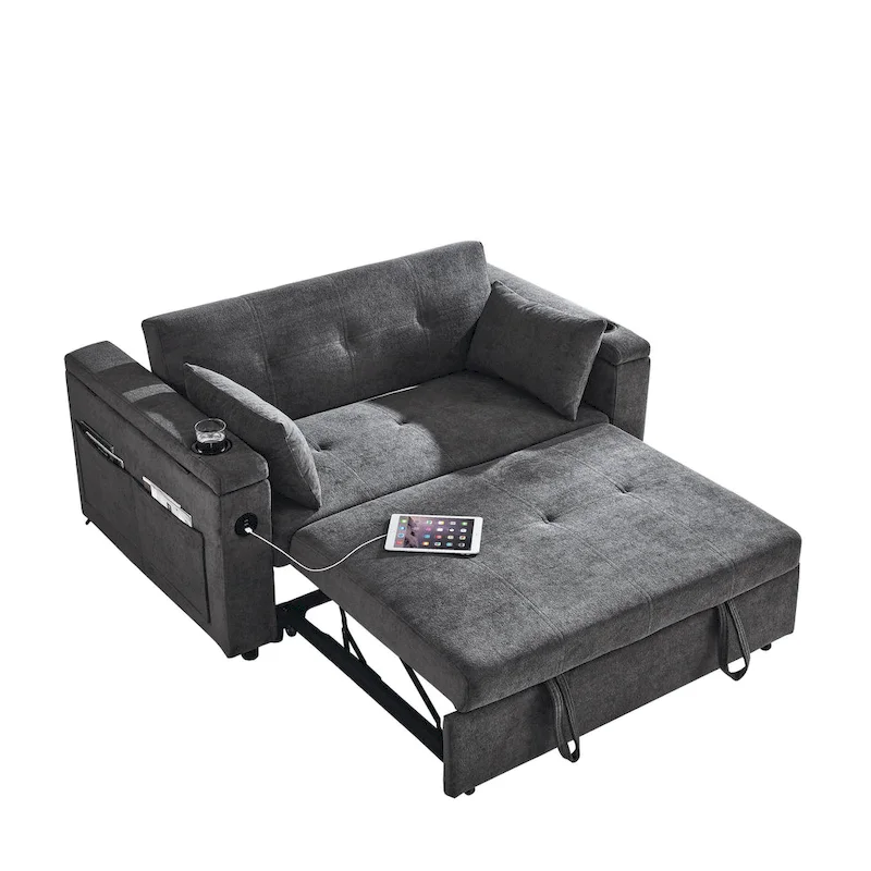 54 Pull-Out Sleeper Sofa Bed Double Seat Recliner Sofa Bed