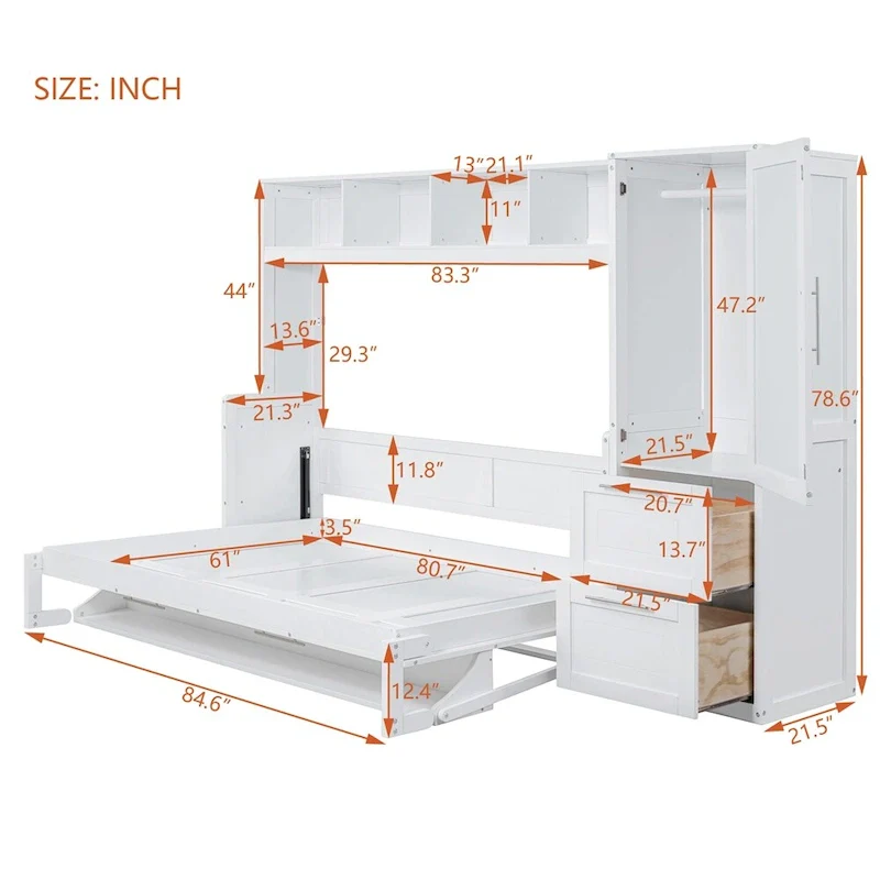 Murphy Bed / Wall Bed — With Wardrobe And Drawers