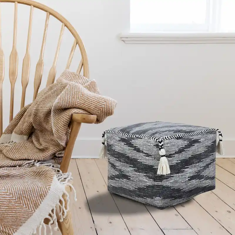 Sevita Gray Modern Electrostatic Geometric Pouf Ottoman