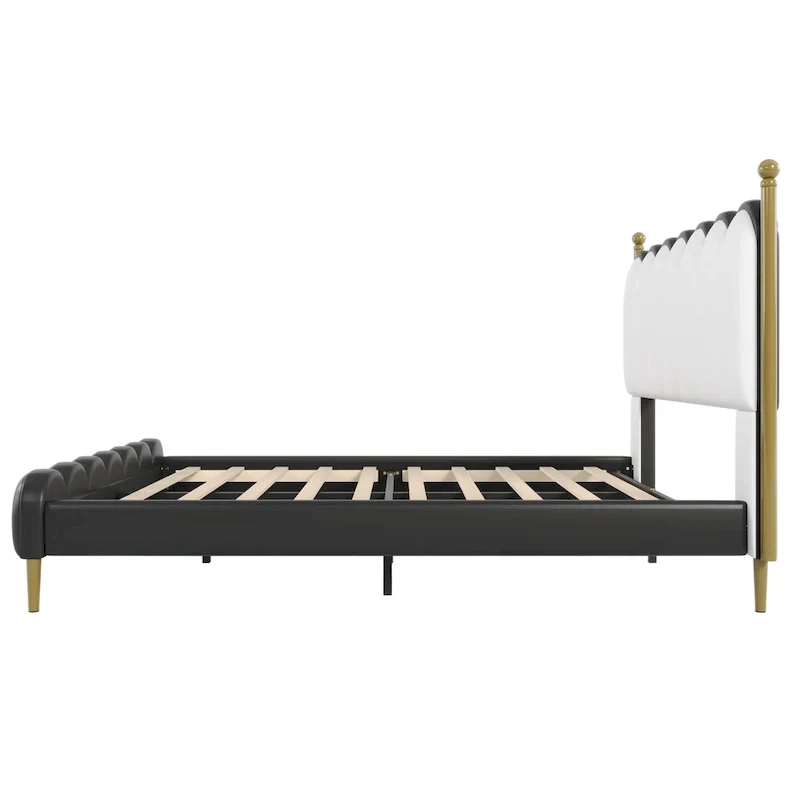Christopher Knight Home - Leather Upholstered Bed with Headboard & Footboard, Solid Wood Slats & Legs, No Box Spring Needed